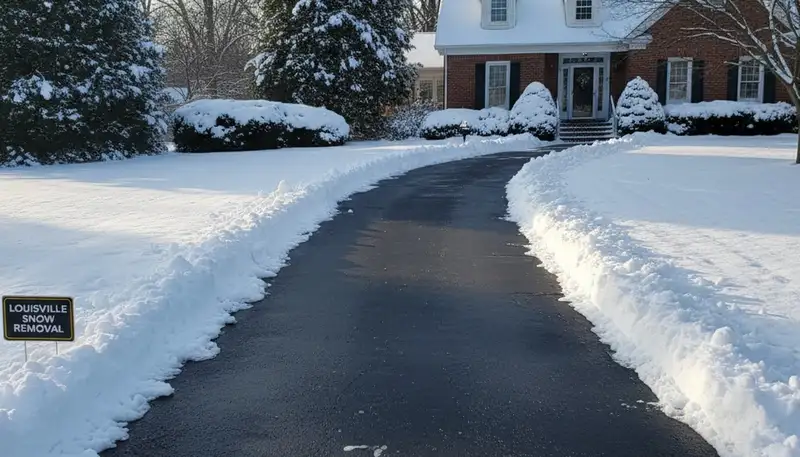 Cleared Louisville KY driveway after professional snow removal by Chop Chop Landscaping