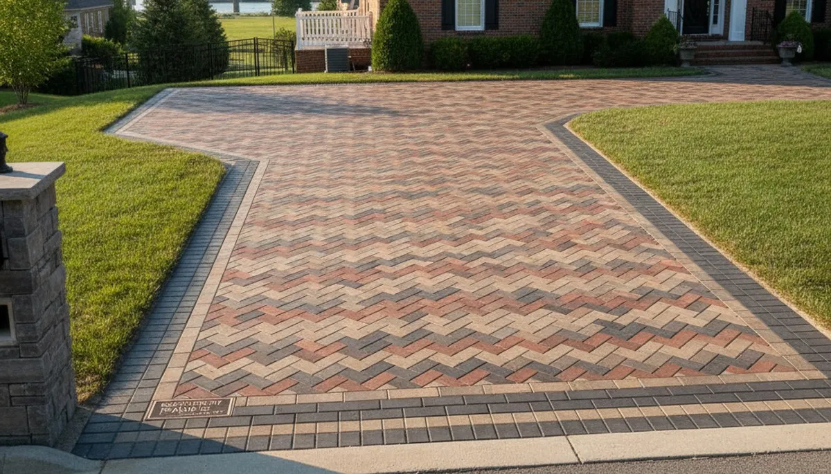 Completed interlocking paver driveway installation by Chop Chop Landscaping in Louisville, KY