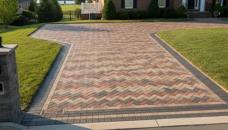 Completed interlocking paver driveway installation by Chop Chop Landscaping in Louisville, KY