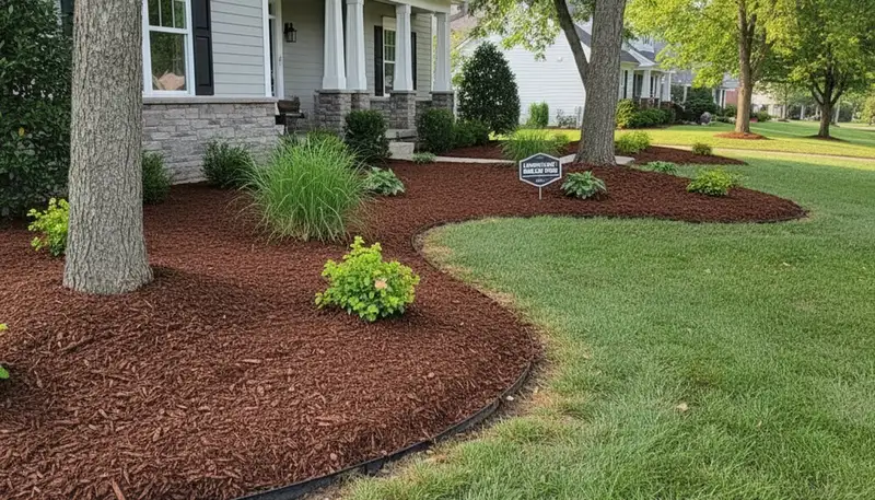 Freshly installed mulch beds with clean edges and rich color by Chop Chop Landscaping in Louisville, KY