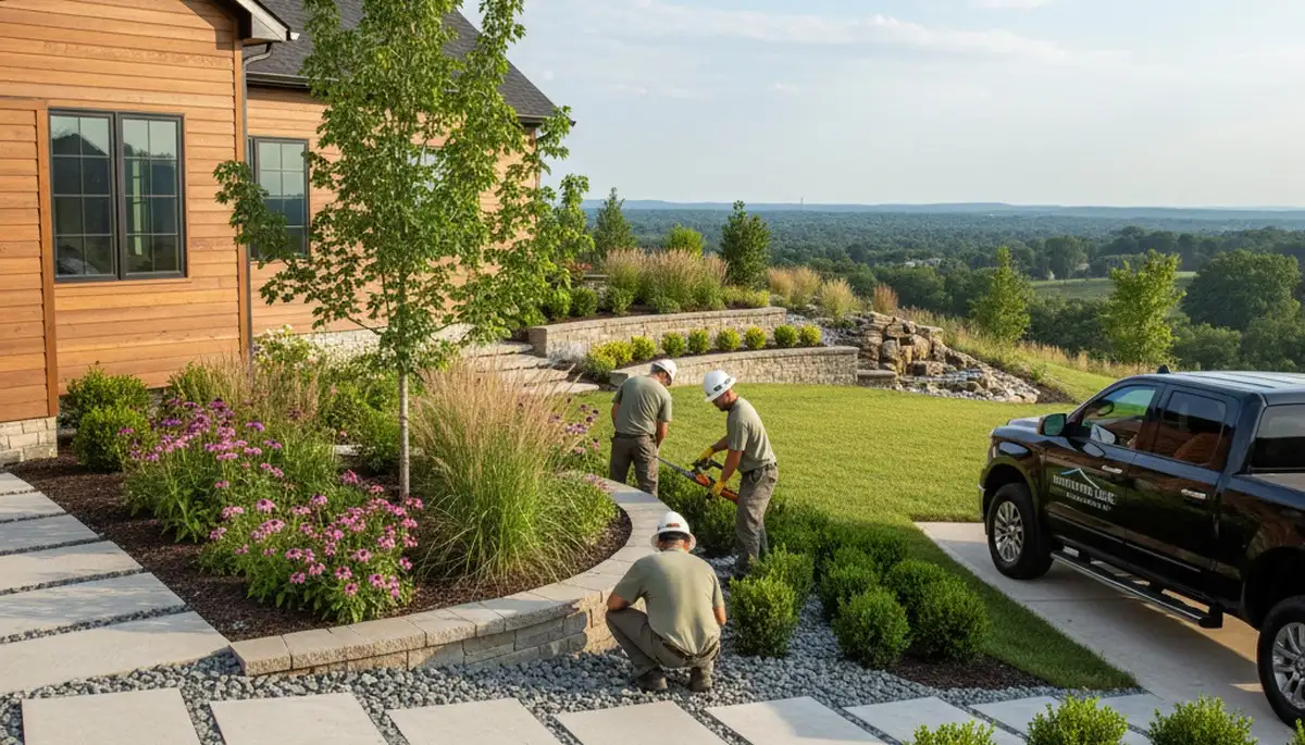 Landscaping crew providing lawn care services in Louisville, KY
