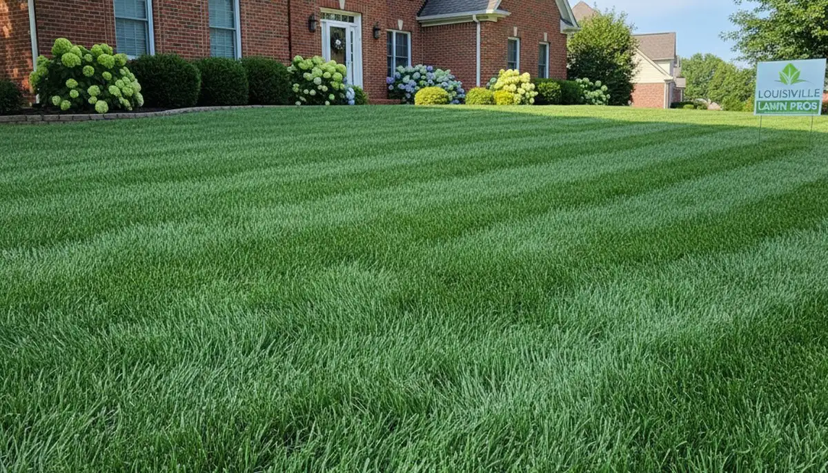Lush green residential lawn after expert lawn care by Chop Chop Landscaping in Louisville, KY