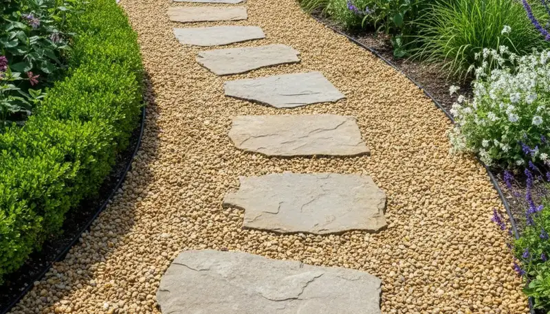 Stepping stone and pea gravel pathway installation by Chop Chop Landscaping in Louisville, KY
