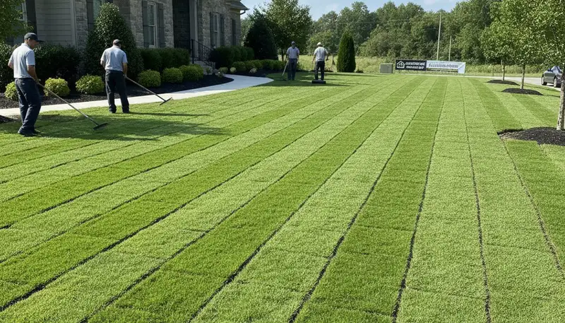 Fresh sod installation creating a lush green lawn by Chop Chop Landscaping in Louisville, KY