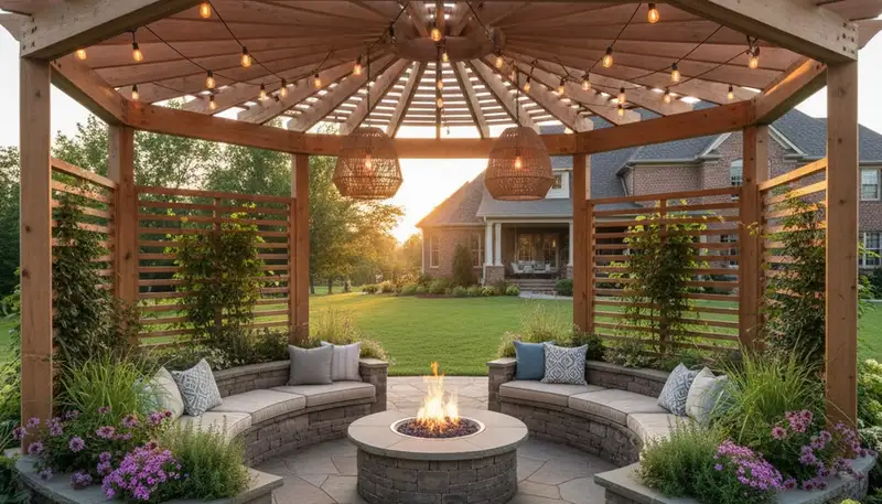 Elegant paver patio and outdoor living area by Louisville landscapers in Jeffersonville, IN backyard