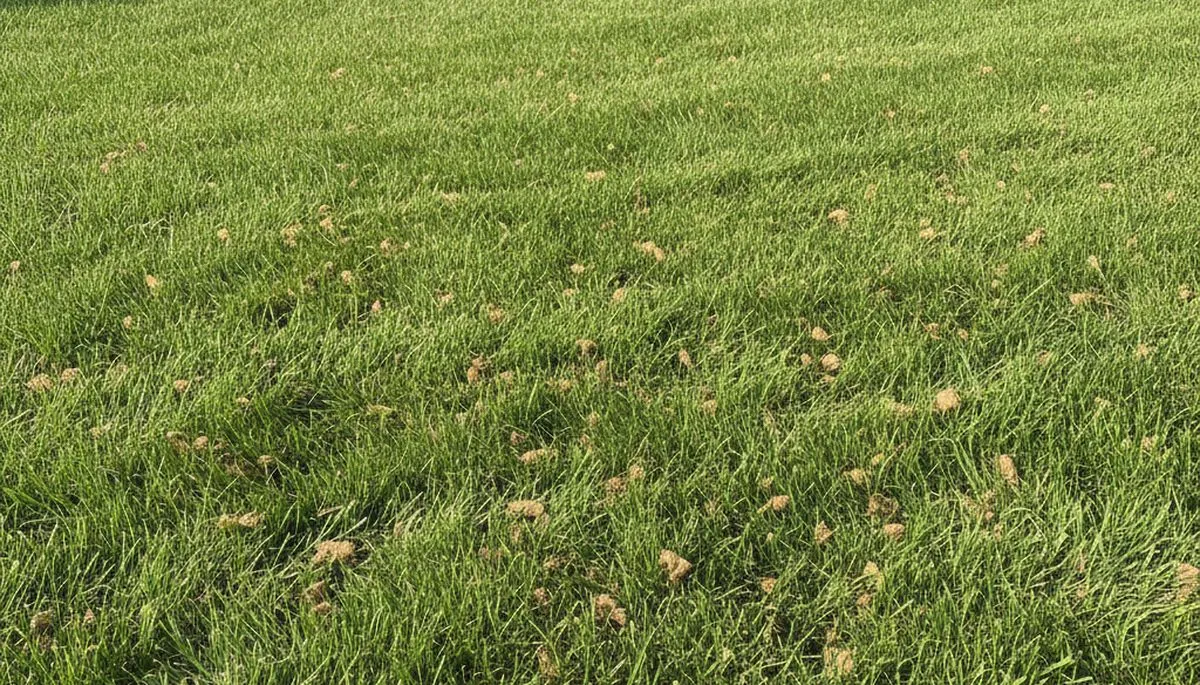 Post-aeration lawn recovery showing healthy green grass and soil cores in Louisville, KY landscaping project