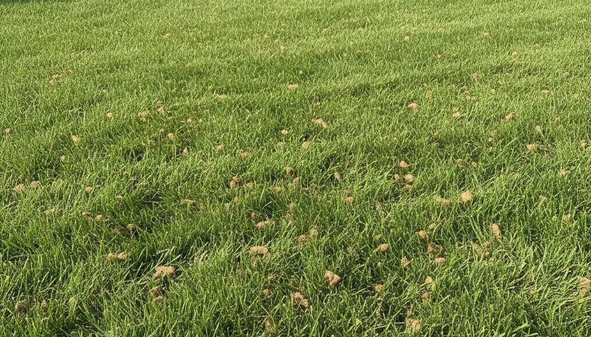 Post-aeration lawn recovery showing healthy green grass and soil cores in Louisville, KY landscaping project