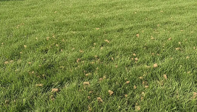 Post-aeration lawn recovery showing healthy green grass and soil cores in Louisville, KY landscaping project