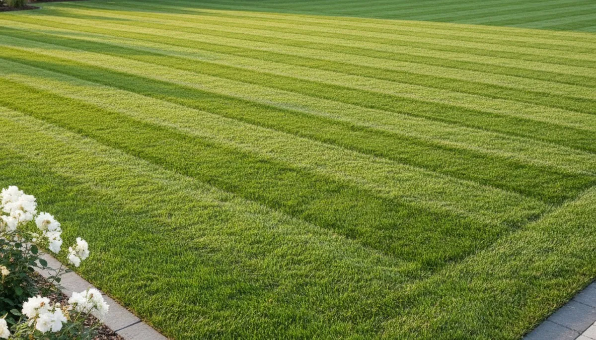 Freshly striped and edged lawn showcasing professional mowing service in Louisville, KY