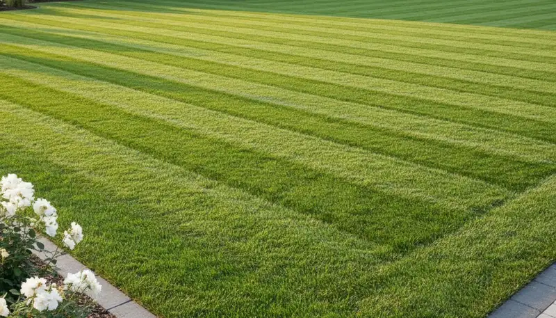 Freshly striped and edged lawn showcasing professional mowing service in Louisville, KY