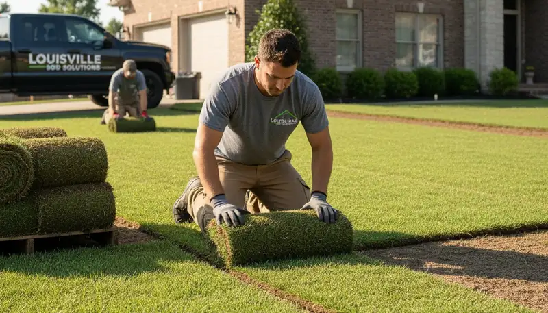 Close-up of seamless sod installation detail by Chop Chop Landscaping in Louisville, KY