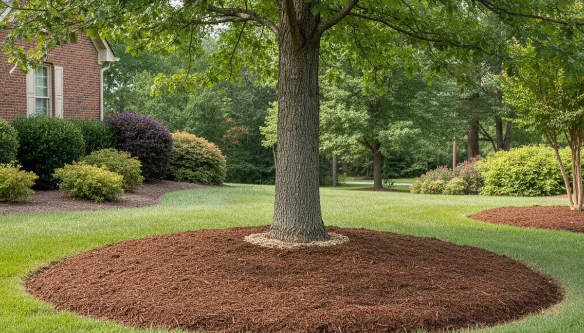 Professional circular tree mulch ring installation in Louisville, KY landscaping by Chop Chop Landscaping