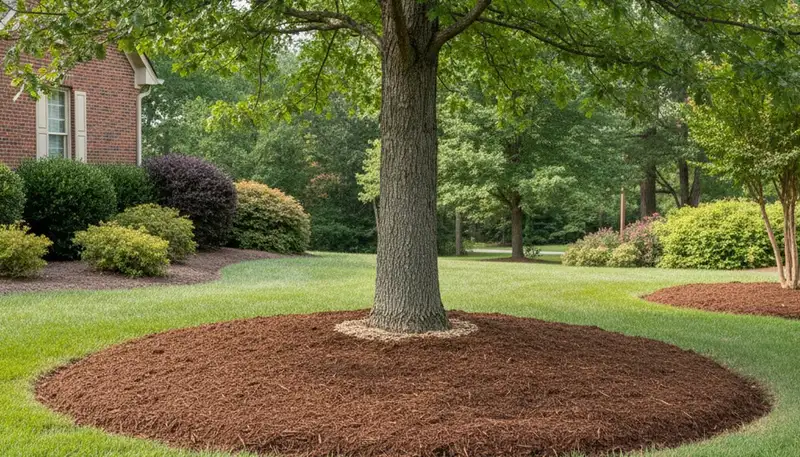 Professional circular tree mulch ring installation in Louisville, KY landscaping by Chop Chop Landscaping