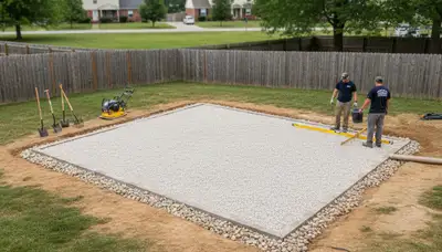 Leveled gravel shed foundation prep with drainage by landscaping pros in Louisville, KY