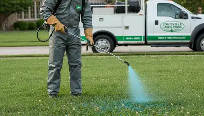 Technician applying targeted weed control on residential lawn in Louisville, KY