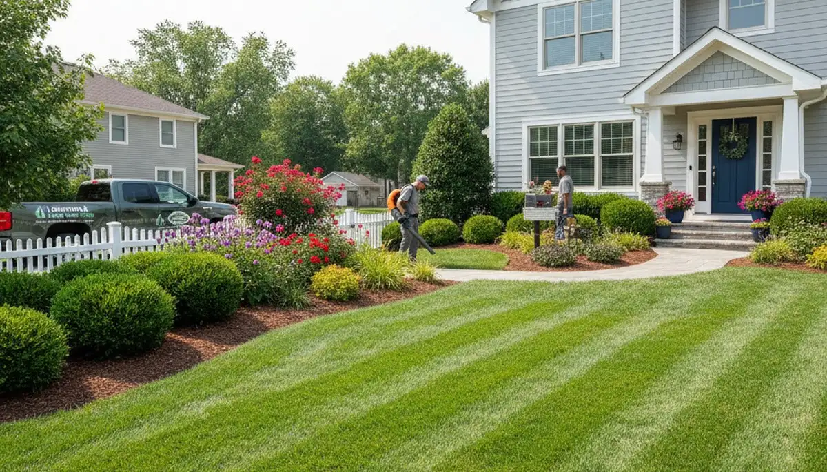 Pristine residential lawn after professional maintenance by Chop Chop Landscaping in Louisville, KY